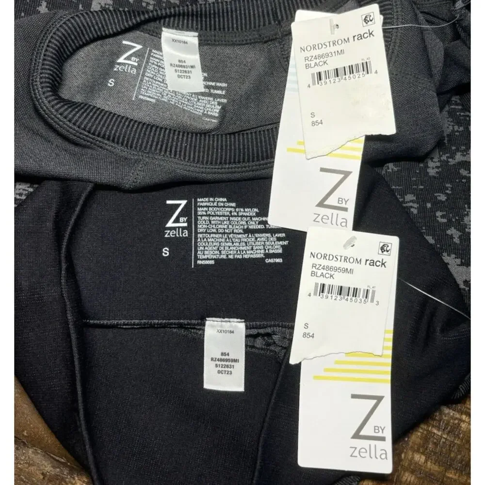 ZELLA NWT Women’s two piece Set Long Sleeve Top And leggings Black and grey